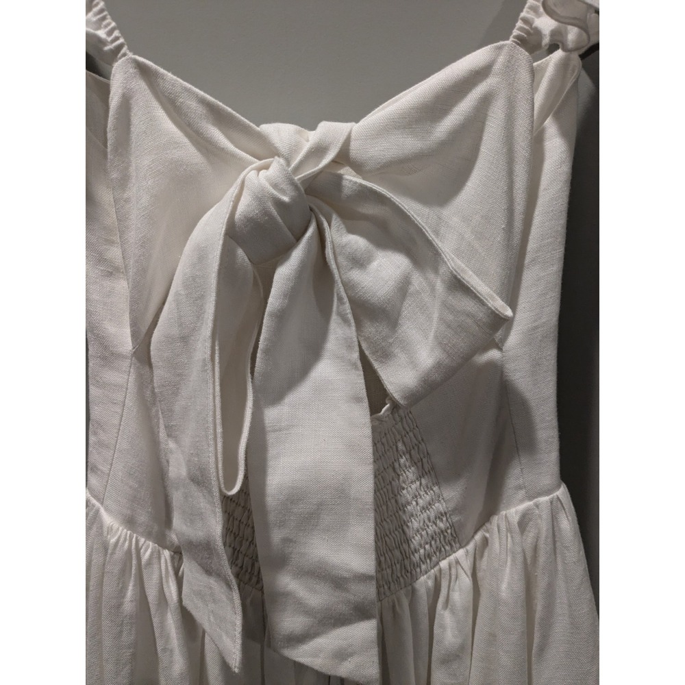 Reformation White Linen‎ Blend Ruffle Strap Bow Front Midi Dress Size 4 - Picture 6 of 12